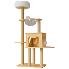 컴팩트 캣타워 HZM13, 원목 + 화이트, 1개