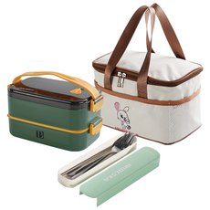 직장인 스텐 도시락 대용량 학생 도시락 다단 프리 코디 피크닉 보온 런치박스, 1세트, 짙은 녹색(2단)