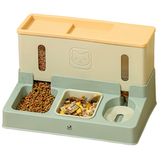 DING DONG PET 寵物耐用三孔飲水餵食碗, 綠色, 1個