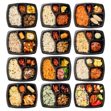 [체중조절용조제식품] 굿스푼 탄단지 일주일 단기 맛있는 관리 저당 체중조절 점심 식사대용 직장인 간편 다이어트 식단 도시락 12종 1세트 2555g (냉동), 1.25kg