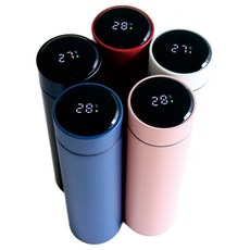 스마트 온도표시 보온 보냉 스테인레스 온도계 분유텀블러 500ml, 레드, 1개