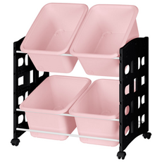 리빙스마일 이동식 블랙 프레임 바구니 정리함 B 중형 4p, 러브핑크, 4개