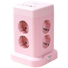 지클릭커 타워 8구 고용량 4000W USB 멀티탭 NP708PD 화이트, 1개, 타워형 8구 핑크, 2m