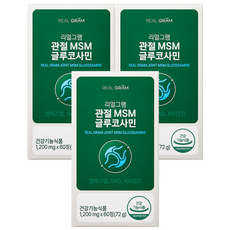 리얼그램 미국산 고순도 99.96 MSM 엠에스엠 식이유황 글루코사민 비타민D 관절 연골 뼈 영양제, 3개, 60정