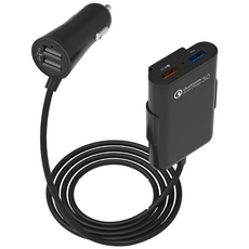 챌린지하이브리드 퀵차지 3.0 멀티 4포트 USB 연장형 차량용 고속충전기, 블랙, CHC-360BQ