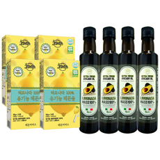 리모나다 100% 스퀴즈드 유기농 레몬즙 원액 레몬주스 + 냉압착 엑스트라버진 아보카도 오일, 4세트, 530ml