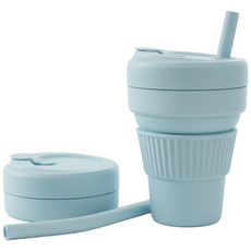 퓨어미즈키 접이식 실리콘 텀블러 그란데 빨대 포함, 1개, 470ml, 아쿠아