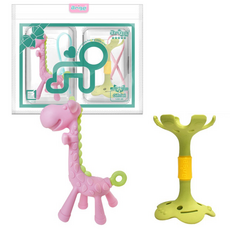 앙쥬 치발기2종세트 기린(핑크)+입술-케이스2P+집게2P, 1개, 기린(핑크)+입술(그린)