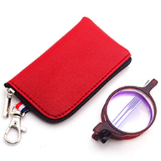 안경테 휴대용 접이식 원형 사각 확대경 안경테 파우치 세트, 레드, 1개