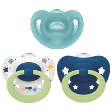 누크 쪽쪽이 체험팩 S1(0~6개월) 올실리콘+야광 [센서티브 1개 + 시그니처 야광 2개], 1세트, 블루+스페이스블루, S1 (0~6개월)