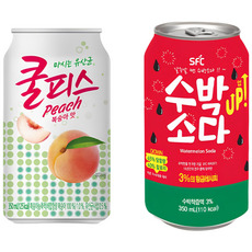 쿨피스 복숭아 수박소다 2종 세트, 355ml, 24개