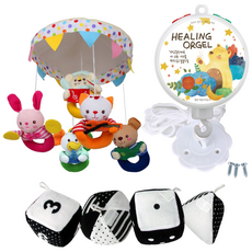 꿈나라 모빌, 동물악단 흑백컬러 더블 모빌+힐링자동오르골, 1개