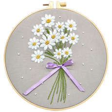 아가토스 DIY 데이지 꽃 프랑스 자수 패키지 세트, 그레이데이지, 1세트