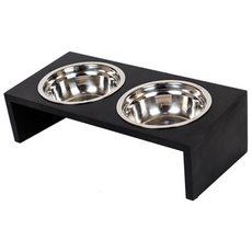 DING DONG PET 寵物時尚雙格原木餐桌, 黑色, 1個