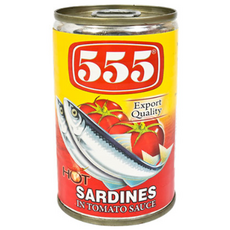 555 Sardines in Tomato Sauce Hot 사딘스 토마토 핫 매운맛, 155g, 1개