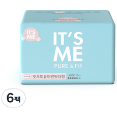 잇츠미 퓨어앤핏 생리대, 대형, 10개입, 6개