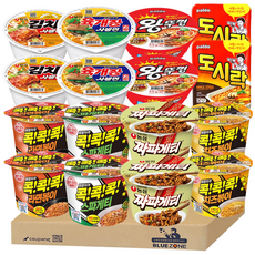 [블루존] 컵라면 큰사발 용기 라면 16입 A세트 (스파게티+라면볶이+치즈볶이+짜파게티+육개장사발면+김치사발면+도시락+왕뚜껑) x2