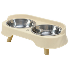 DING DONG PET 寵物沙發雙碗不鏽鋼食碗 2口, 1個, 米色