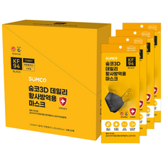숨코 3D 데일리 황사방역용 마스크 대형플러스 KF94, 5매입, 20개, 블랙