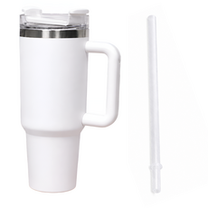 무광 대용량 스테인리스 텀블러 빨대 세트 보온 보냉 스텐 진공, 1세트, 887ml, 화이트