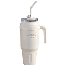 에코럭키 스트로우 빅 텀블러 1250ml 1380ml 대용량 스텐 진공 보온 보냉, 스트로우 빅 텀블러-아이보리, 1개