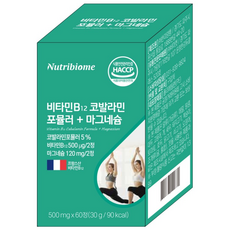 뉴트리바이옴(뉴바옴) 비타민 B12 코발라민 포뮬러 + 마그네슘 세인트존스워트 영양제 엽산대사에 필요, 1개, 60정