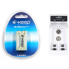 렉셀 e-keep 9V 충전지 1개 + 비핏 2구 충전기 1개 세트, 1개입