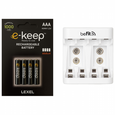 비핏 4구 충전기 + 렉셀 e-keep 대용량 AAA 충전지 4알 세트 (도어락 장난감 리모컨 건전지), 1세트
