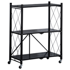 로얄다이아 원터치 폴딩선반 접이식 철제 선반 수납장, 1개, 3단 선반 - 블랙