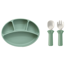 MODU'I 矽膠湯匙叉子+餐盤, 薄荷色, 1組