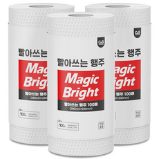 매직브라이트 100매 빨아쓰는 일회용 위생 행주 주방 티슈, 3개, 100개입