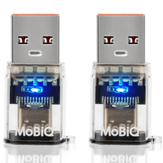 모비큐 USB A To C 타입 3.2Gen2 10G 데이터 120W 초고속 충전 투명 OTG 변환 미니젠더 EM-ATC1P120W, 2세트