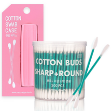 어반리브즈 휴대용 면봉 케이스 CORAL + 뾰족 라운드 면봉 200p, 1세트