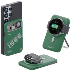 아이시(isee)맥세이프 준고체 보조배터리 10000mAh CCC 인증 3in1 냉각 15W 무선충전 22.5W 고속충전 애플워치 갤럭시워치 브리즈X, 딥그린, 갤럭시 워치
