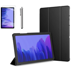 갤럭시탭A7 10.4 호환 슬림 북커버 스탠드 케이스+액정보호필름+터치펜 SM-T500N T505N 케이스나라, 블랙, 1개