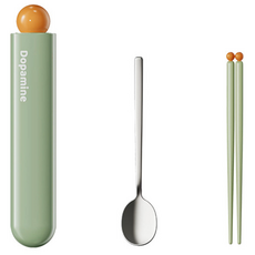 귀월미 도파민 휴대용 수저세트, 초록색, 1개, 숟가락 + 젓가락 + 수납 케이스