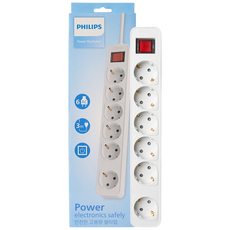 필립스 고용량멀티탭 4000W 워크탭 과부하차단, 3m, 올화이트 6구, 1개, 올화이트 6구 CHP2164WB