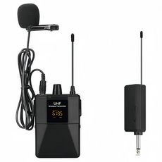 Fowod UHF U단 주파수 조절 무선 넥클립 마이크무선 송신기 + 수신기 마이크 세트 하이파이 U단 FM 마이크, 블랙