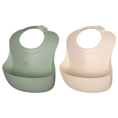 모윰 실리콘 이유식 턱받이, 베이지 + 그린, 1개입, 2개
