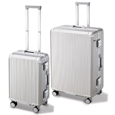 인포트 솔리드 캐리어 2종 세트 20인치 기내용 28인치 여행용 하드 케이스 메탈 실버