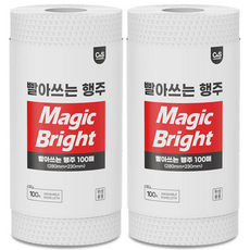 매직브라이트 무형광 빨아쓰는 일회용 행주 100매 대형 국내산 위생 행주 주방 키친 엠보싱 행주타올, 2개, 100개입