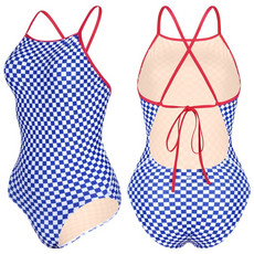 누이브 여성용 러브 체크 미들컷 원피스 수영복 2컬러, 네이비