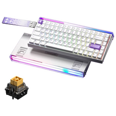 AULA HERO 84HE 마그네틱 축 키보드 유선 게이밍 고성능 8K, RGB light box wired, White Purple Double Keycaps