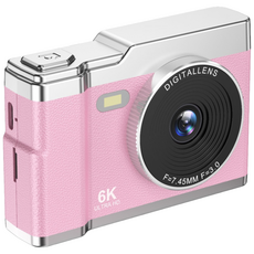 HOMIE 디지털카메라 6400W 픽셀카메라 2.4인치 고화질 미니 카메라 128GB 소형으로 휴대하기 편하고, 연분홍색