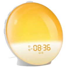 HARU DEAL 인공태양 야간 조명이있는 라이트 일출 알람 시계 FM 라디오 자연 소리 무거운 잠자는 사람을 위한 책상 시계 침실 수면 보조 장치, Half-screen