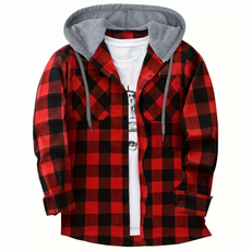 다이루소 남여공용 체크 후드 셔츠 긴팔 오버핏 남방 체크셔츠