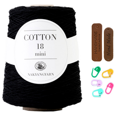 코튼18미니(450g) 뜨개실+뜨개부자재(뜨개라벨2개+뜨개단코표시링5개), 1세트, 635.블랙