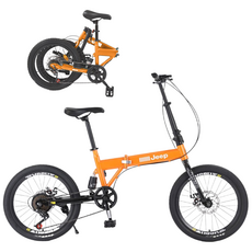 Jeep 완조립 미니벨로 20인치 접이식 자전거 7단변속 뒷서스펜션 휴대용 출퇴근 폴딩바이크, 오렌지, 지프변속기 7단, 1개