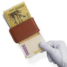 스컬독 골프지갑 머니클립 스티치 가죽 내기골프지갑 캐디용품 강력한 자석, 가죽 머니클립 브라운, 1개