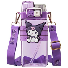 산리오 피규어 워터보틀 시나모롤 쿠로미 마이멜로디 폼폼푸린 사각보틀 트라이탄 투명 빨대 물병 520ml 다나에, 쿠로미 물병